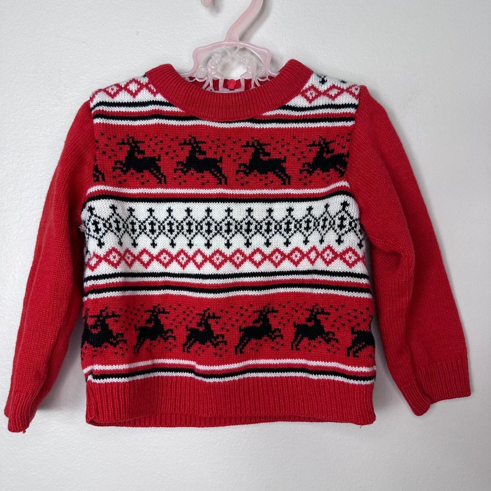 Vintage 1970s Baby Red Reindeer Sweater, Size 9-12m